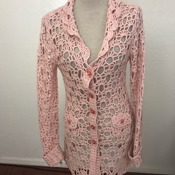 Anthro Blush Moth Rare Crochet Sweater Cardigan - Picture 2 of 6